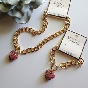 Puffed Heart Toggle Necklace & Bracelet Set ~ VERA by New York